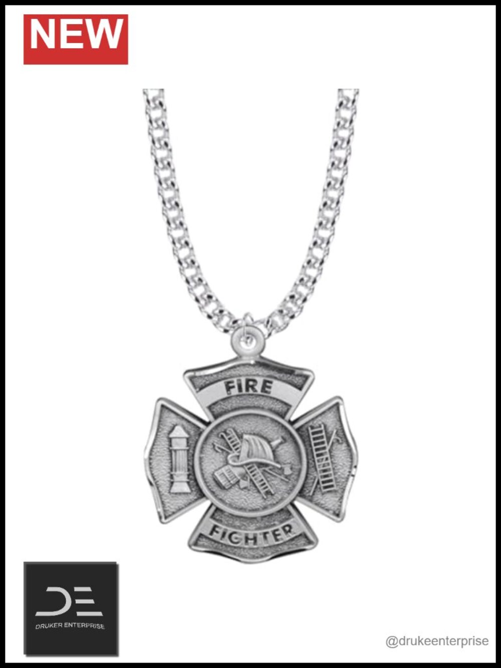 Sterling Silver St Florian Firefighter Shield Pendant Necklace Patron Saint